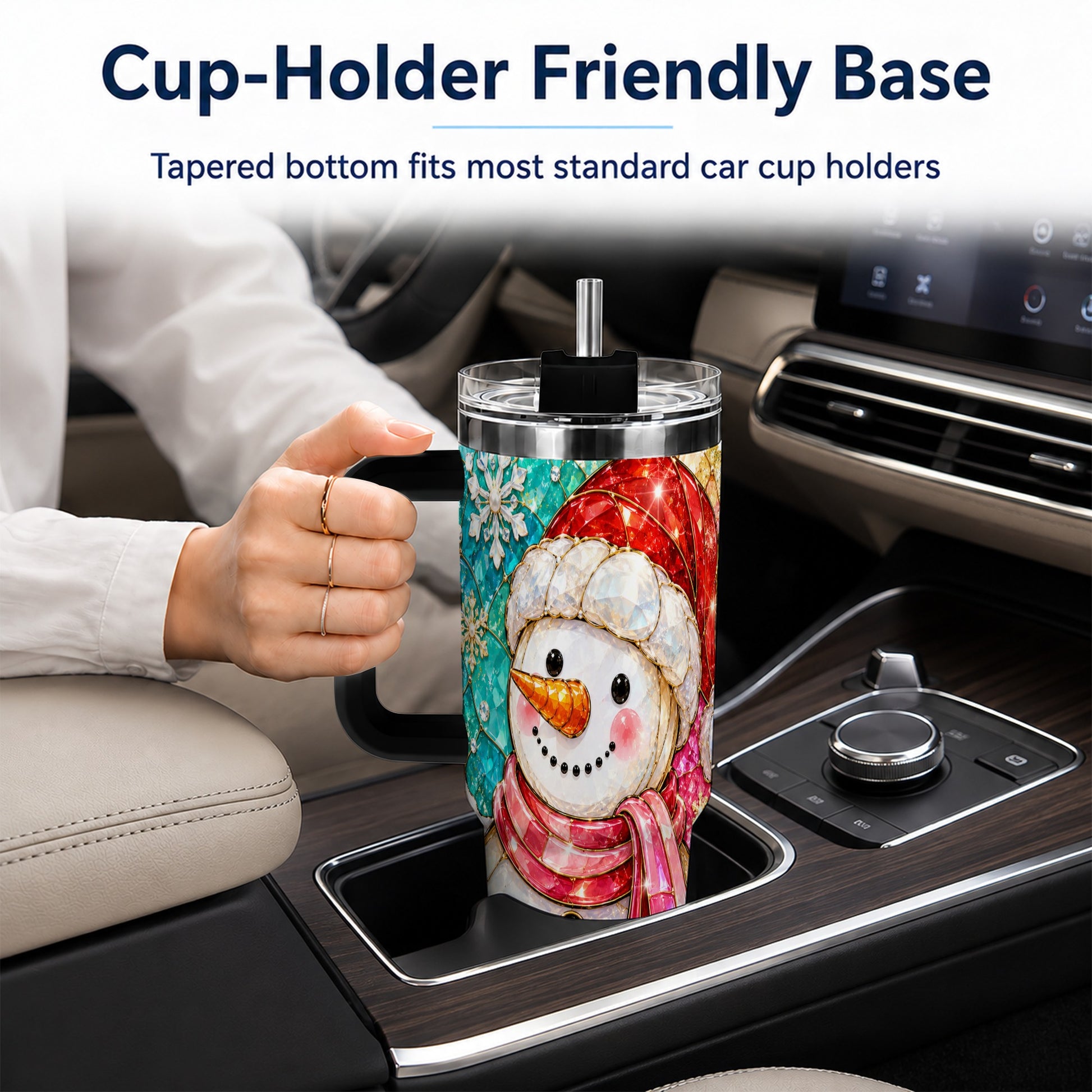 #pl[40oz|Black] Snowman 40oz Tumbler with Handle, Jeweled Winter Travel Cup