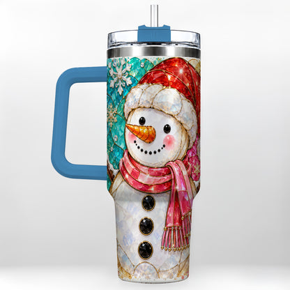 #pl[40oz|Blue] Snowman 40oz Tumbler with Handle, Jeweled Winter Travel Cup