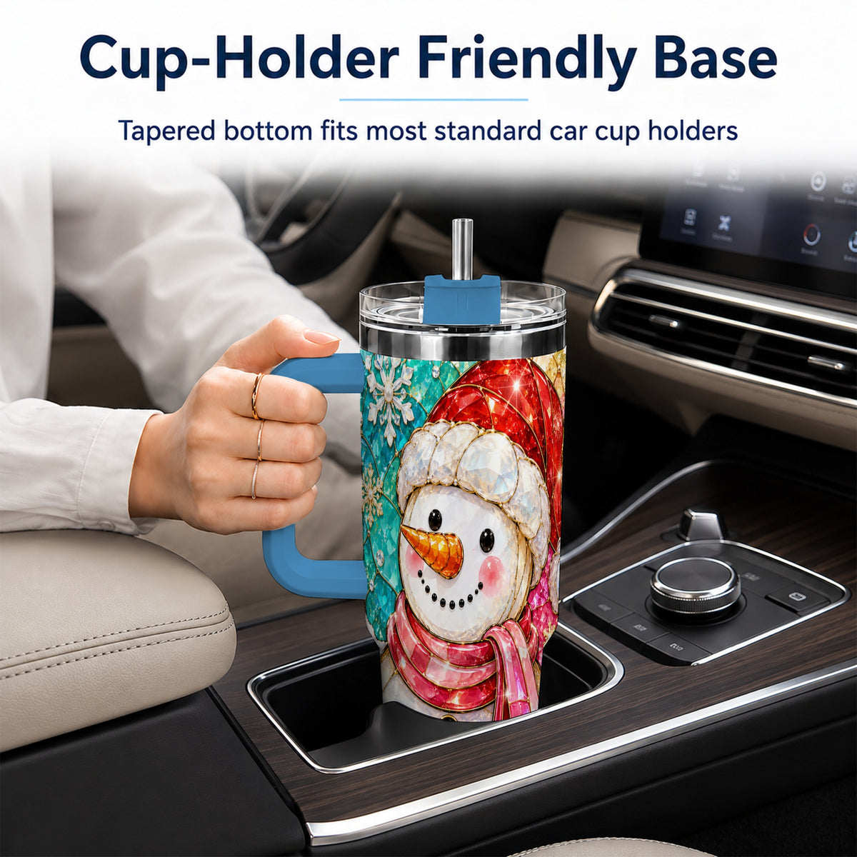#pl[40oz|Blue] Snowman 40oz Tumbler with Handle, Jeweled Winter Travel Cup