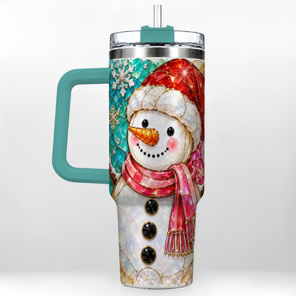 #pl[40oz|Green] Snowman 40oz Tumbler with Handle, Jeweled Winter Travel Cup