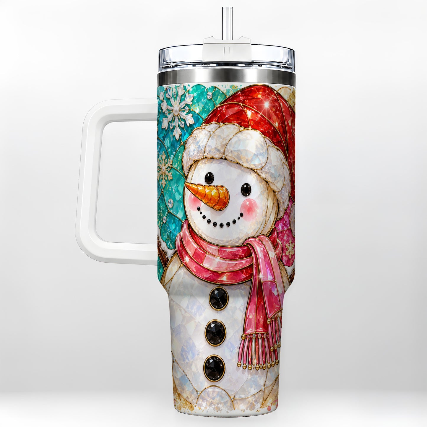 Snowman 40oz Tumbler with Handle, Jeweled Winter Travel Cup