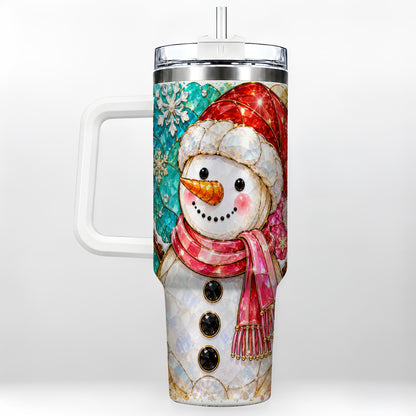 Snowman 40oz Tumbler with Handle, Jeweled Winter Travel Cup