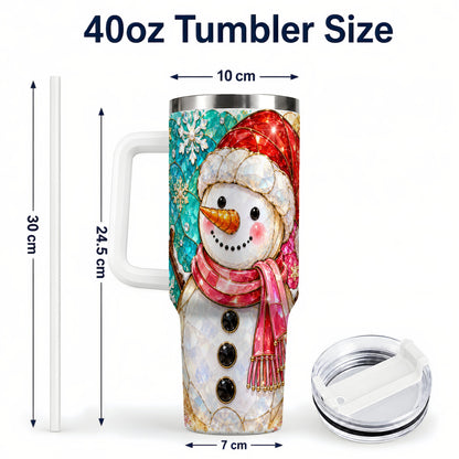 #pl[40oz|White] Snowman 40oz Tumbler with Handle, Jeweled Winter Travel Cup