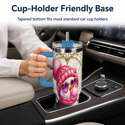 #pl[40oz|Blue] Pink Snowman 40oz Tumbler with Handle, Winter Stainless Steel Travel Cup