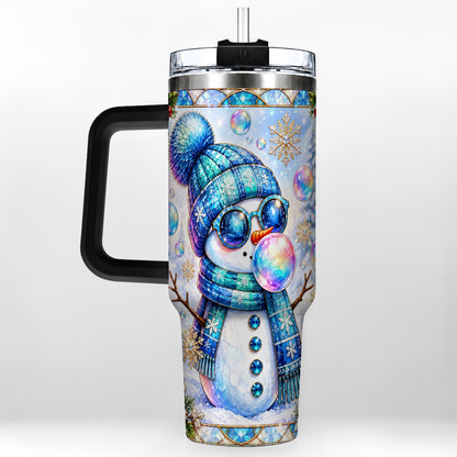 #pl[40oz|Black] Blue Snowman 40oz Tumbler with Handle, Winter Stainless Steel Travel Cup