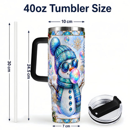 #pl[40oz|Black] Blue Snowman 40oz Tumbler with Handle, Winter Stainless Steel Travel Cup