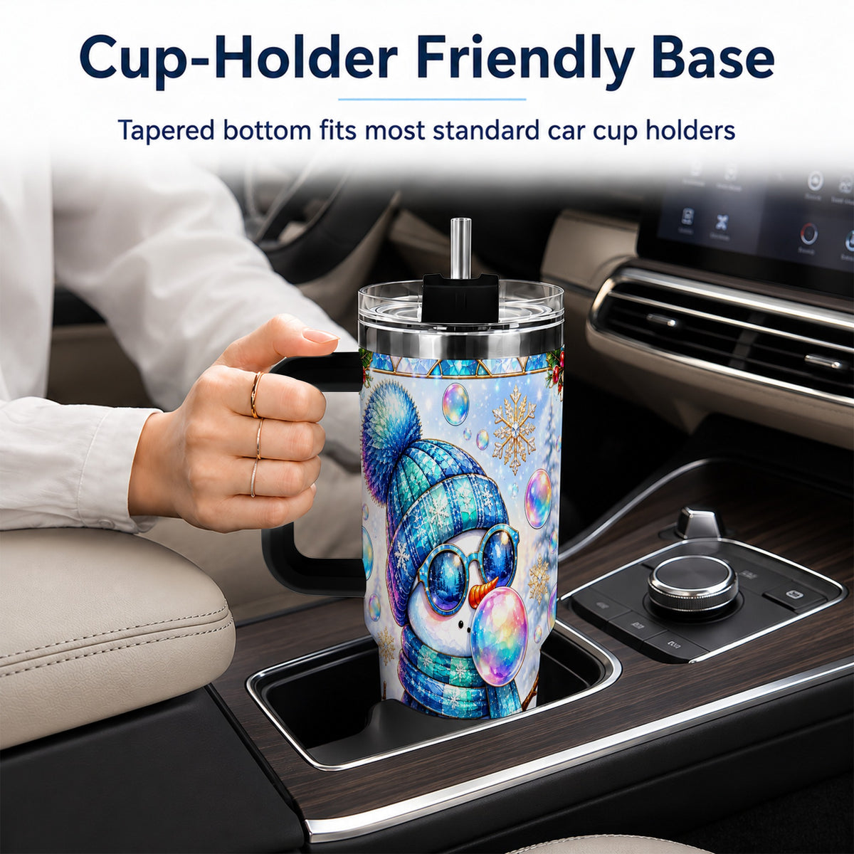 #pl[40oz|Black] Blue Snowman 40oz Tumbler with Handle, Winter Stainless Steel Travel Cup