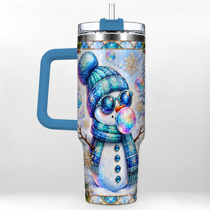 #pl[40oz|Blue] Blue Snowman 40oz Tumbler with Handle, Winter Stainless Steel Travel Cup