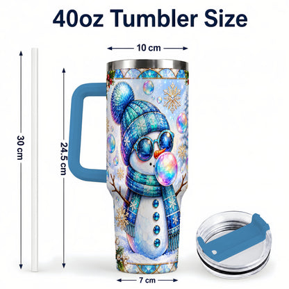 #pl[40oz|Blue] Blue Snowman 40oz Tumbler with Handle, Winter Stainless Steel Travel Cup