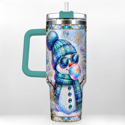 #pl[40oz|Green] Blue Snowman 40oz Tumbler with Handle, Winter Stainless Steel Travel Cup