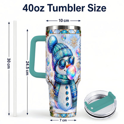 #pl[40oz|Green] Blue Snowman 40oz Tumbler with Handle, Winter Stainless Steel Travel Cup