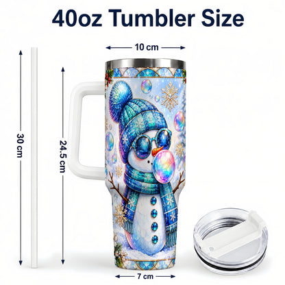 #pl[40oz|White] Blue Snowman 40oz Tumbler with Handle, Winter Stainless Steel Travel Cup