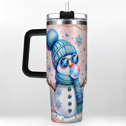 #pl[40oz|Black] Blue Snowman 40oz Tumbler with Handle, Winter Stainless Steel Travel Cup