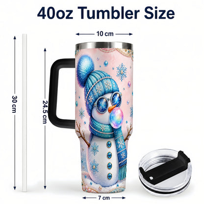 #pl[40oz|Black] Blue Snowman 40oz Tumbler with Handle, Winter Stainless Steel Travel Cup