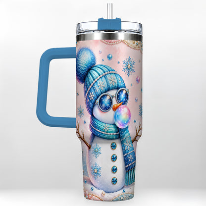 #pl[40oz|Blue] Blue Snowman 40oz Tumbler with Handle, Winter Stainless Steel Travel Cup