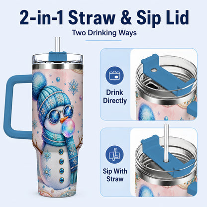 #pl[40oz|Blue] Blue Snowman 40oz Tumbler with Handle, Winter Stainless Steel Travel Cup