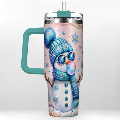 #pl[40oz|Green] Blue Snowman 40oz Tumbler with Handle, Winter Stainless Steel Travel Cup
