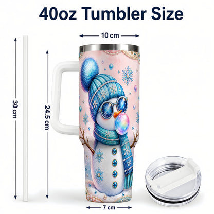 #pl[40oz|White] Blue Snowman 40oz Tumbler with Handle, Winter Stainless Steel Travel Cup