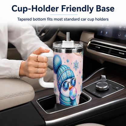 #pl[40oz|White] Blue Snowman 40oz Tumbler with Handle, Winter Stainless Steel Travel Cup