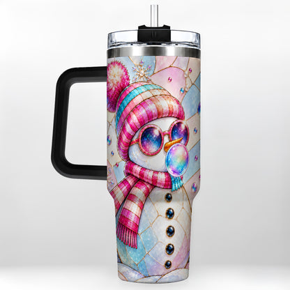 #pl[40oz|Black] Colorful Snowman 40oz Tumbler with Handle, Winter Stainless Steel Travel Cup
