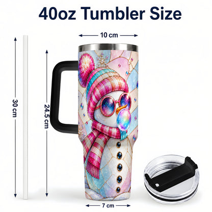 #pl[40oz|Black] Colorful Snowman 40oz Tumbler with Handle, Winter Stainless Steel Travel Cup