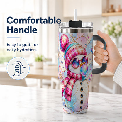 #pl[40oz|Black] Colorful Snowman 40oz Tumbler with Handle, Winter Stainless Steel Travel Cup
