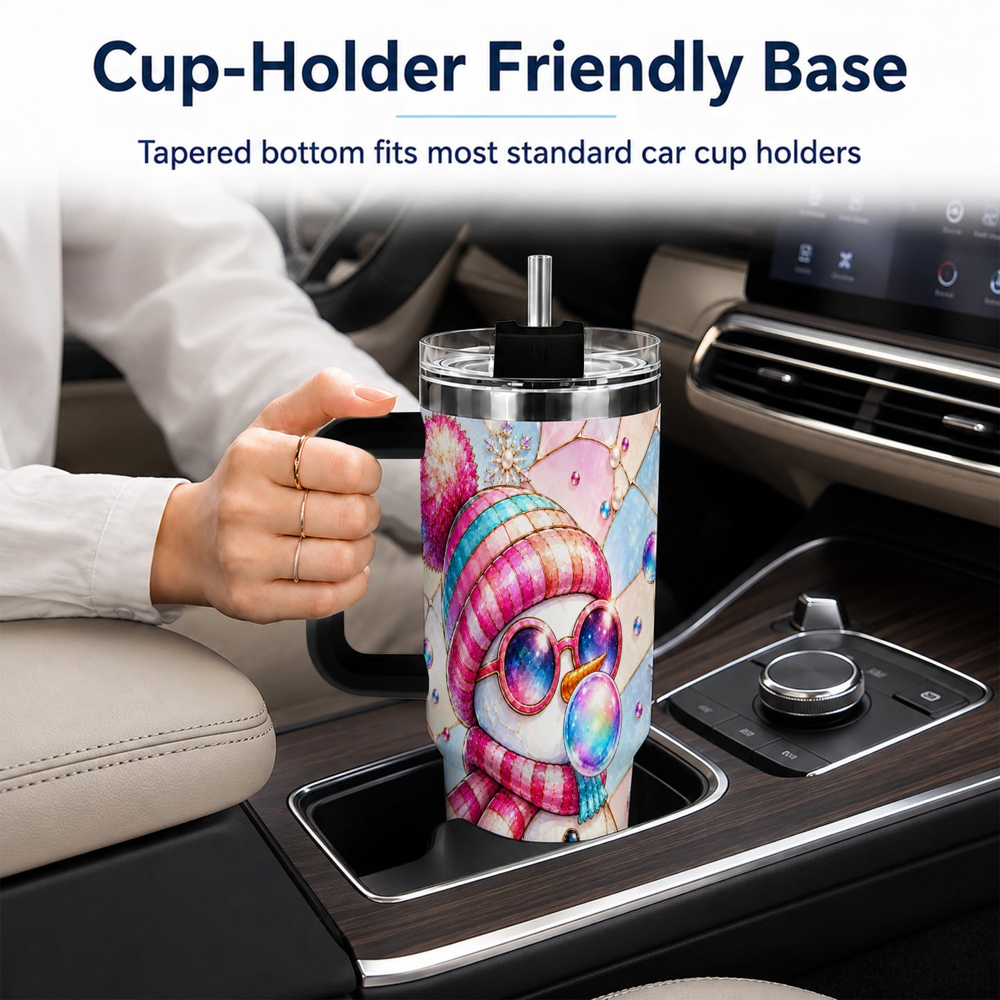 #pl[40oz|Black] Colorful Snowman 40oz Tumbler with Handle, Winter Stainless Steel Travel Cup