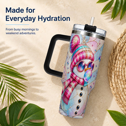 #pl[40oz|Black] Colorful Snowman 40oz Tumbler with Handle, Winter Stainless Steel Travel Cup