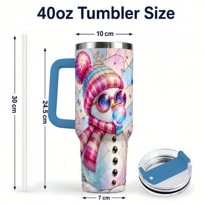 #pl[40oz|Blue] Colorful Snowman 40oz Tumbler with Handle, Winter Stainless Steel Travel Cup