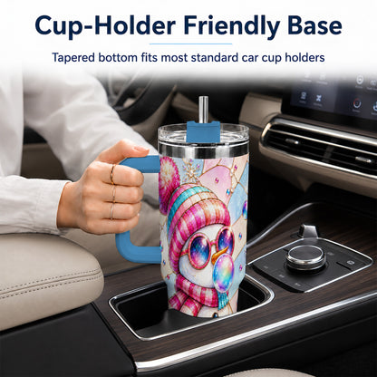 #pl[40oz|Blue] Colorful Snowman 40oz Tumbler with Handle, Winter Stainless Steel Travel Cup