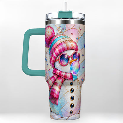#pl[40oz|Green] Colorful Snowman 40oz Tumbler with Handle, Winter Stainless Steel Travel Cup