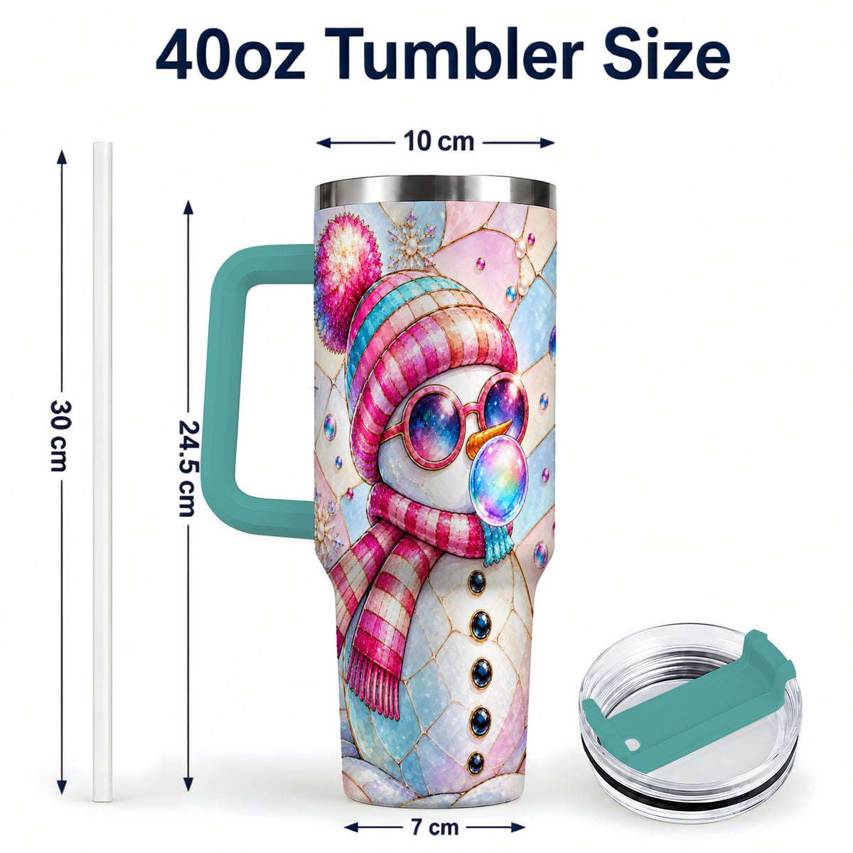 #pl[40oz|Green] Colorful Snowman 40oz Tumbler with Handle, Winter Stainless Steel Travel Cup