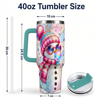 #pl[40oz|Green] Colorful Snowman 40oz Tumbler with Handle, Winter Stainless Steel Travel Cup