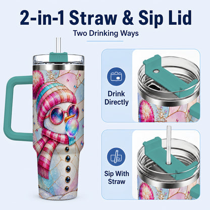 #pl[40oz|Green] Colorful Snowman 40oz Tumbler with Handle, Winter Stainless Steel Travel Cup