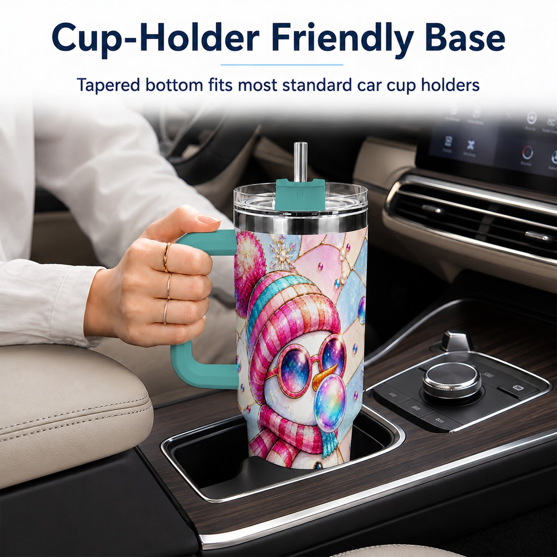 #pl[40oz|Green] Colorful Snowman 40oz Tumbler with Handle, Winter Stainless Steel Travel Cup