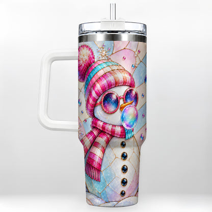 Colorful Snowman 40oz Tumbler with Handle, Winter Stainless Steel Travel Cup