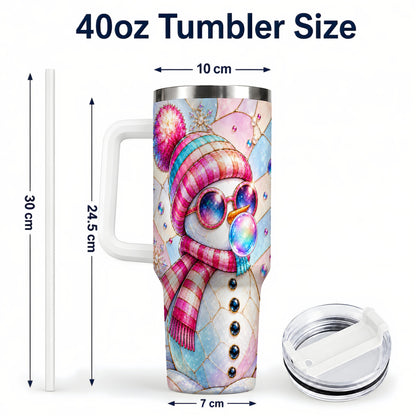 #pl[40oz|White] Colorful Snowman 40oz Tumbler with Handle, Winter Stainless Steel Travel Cup