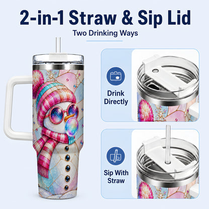 #pl[40oz|White] Colorful Snowman 40oz Tumbler with Handle, Winter Stainless Steel Travel Cup