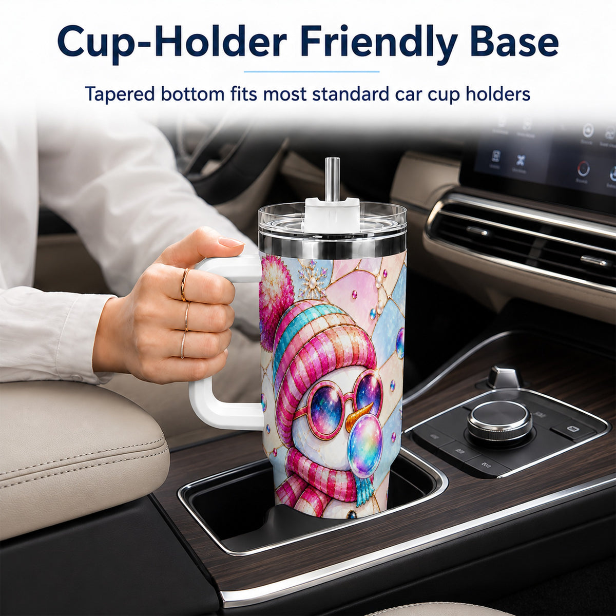 #pl[40oz|White] Colorful Snowman 40oz Tumbler with Handle, Winter Stainless Steel Travel Cup