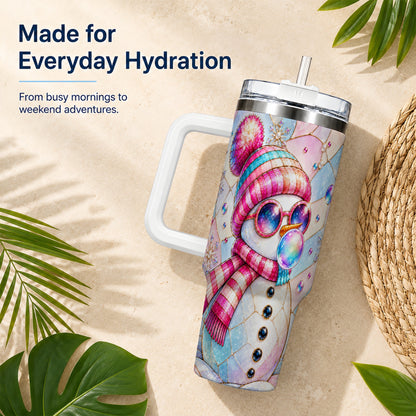 #pl[40oz|White] Colorful Snowman 40oz Tumbler with Handle, Winter Stainless Steel Travel Cup