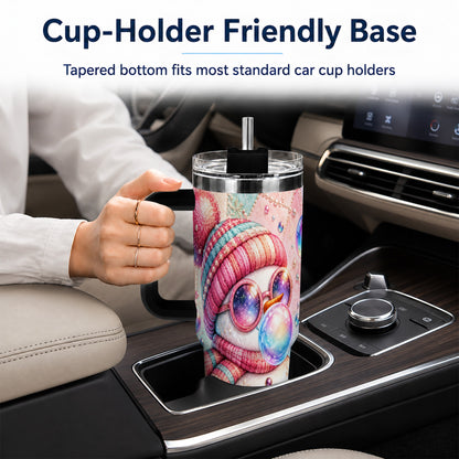#pl[40oz|Black] Pink Snowman 40oz Tumbler with Handle, Winter Stainless Steel Travel Cup