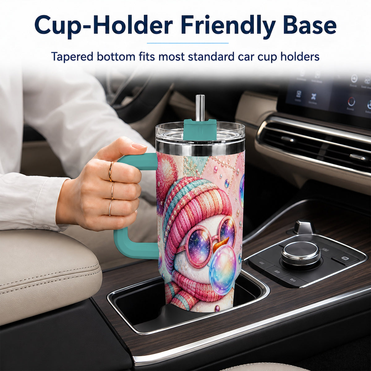 #pl[40oz|Green] Pink Snowman 40oz Tumbler with Handle, Winter Stainless Steel Travel Cup