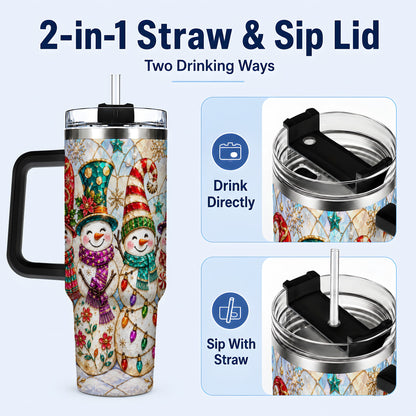 #pl[40oz|Black] Snowman Family Tumbler 40oz, Christmas Tumbler, Stainless Steel Travel Cup