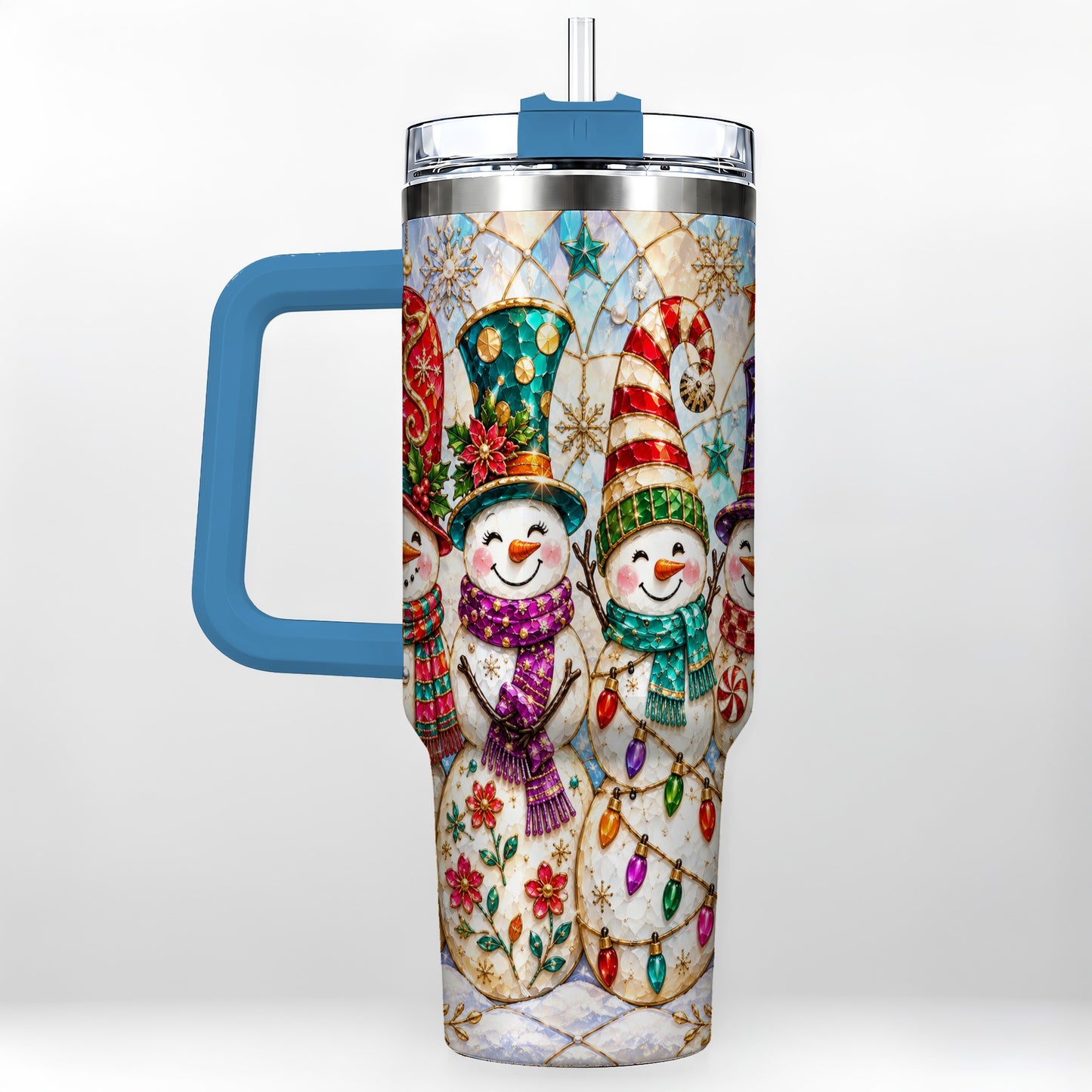 #pl[40oz|Blue] Snowman Family Tumbler 40oz, Christmas Tumbler, Stainless Steel Travel Cup