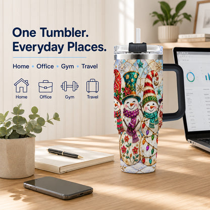 #pl[40oz|Black] Snowman Family Tumbler 40oz, Christmas Tumbler, Stainless Steel Travel Cup