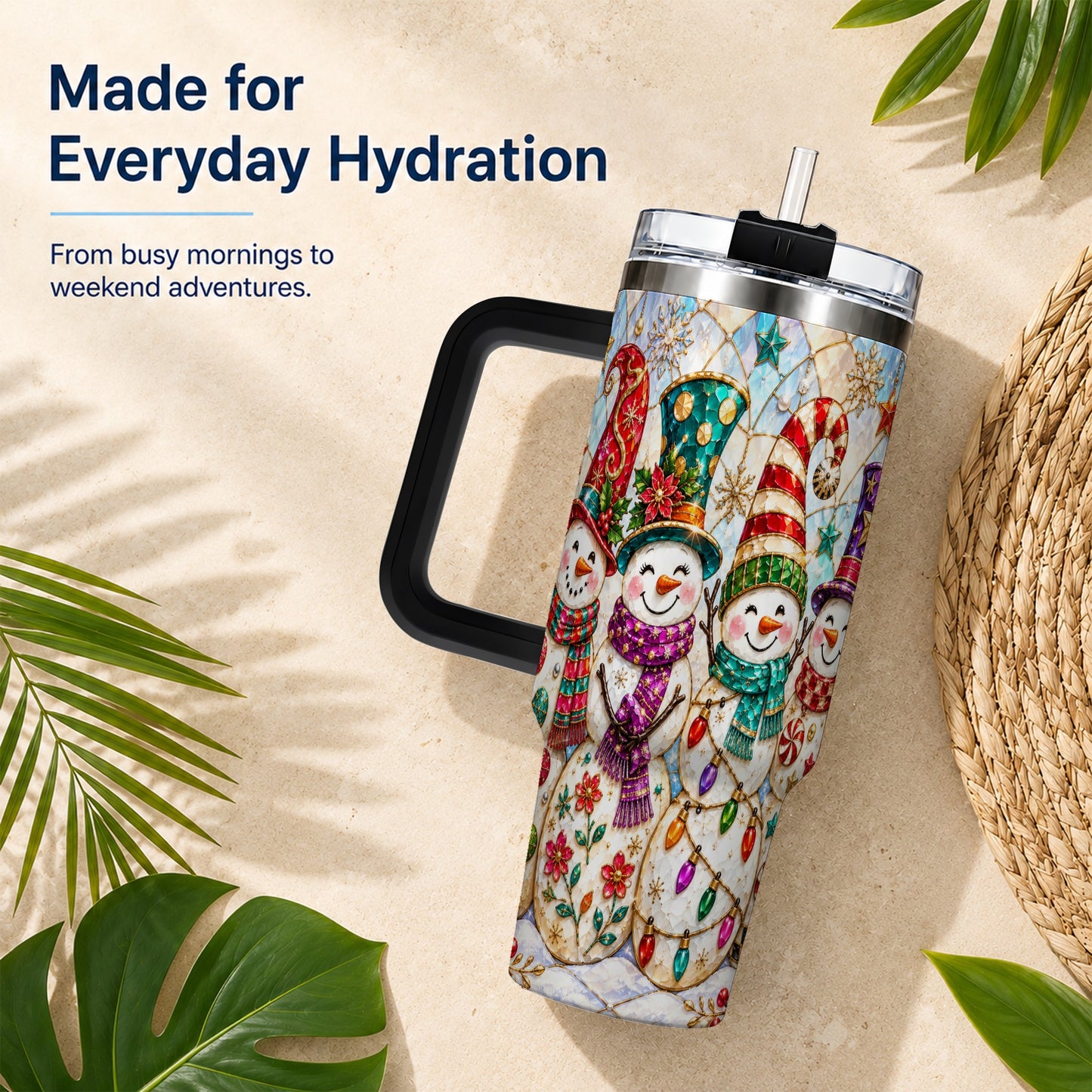#pl[40oz|Black] Snowman Family Tumbler 40oz, Christmas Tumbler, Stainless Steel Travel Cup