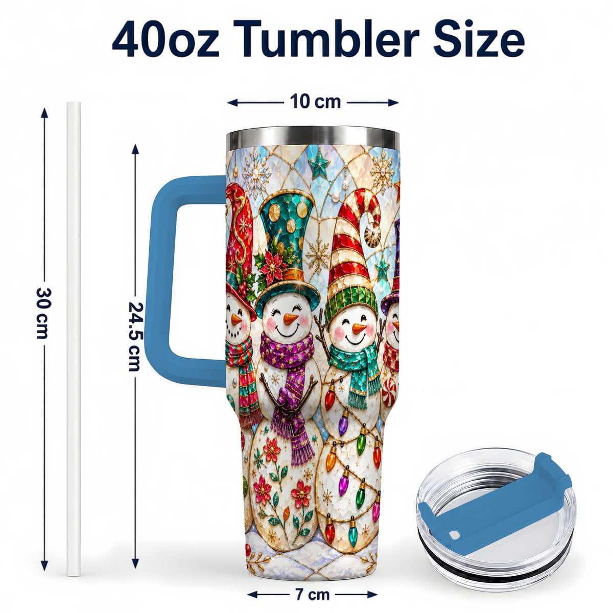 #pl[40oz|Blue] Snowman Family Tumbler 40oz, Christmas Tumbler, Stainless Steel Travel Cup