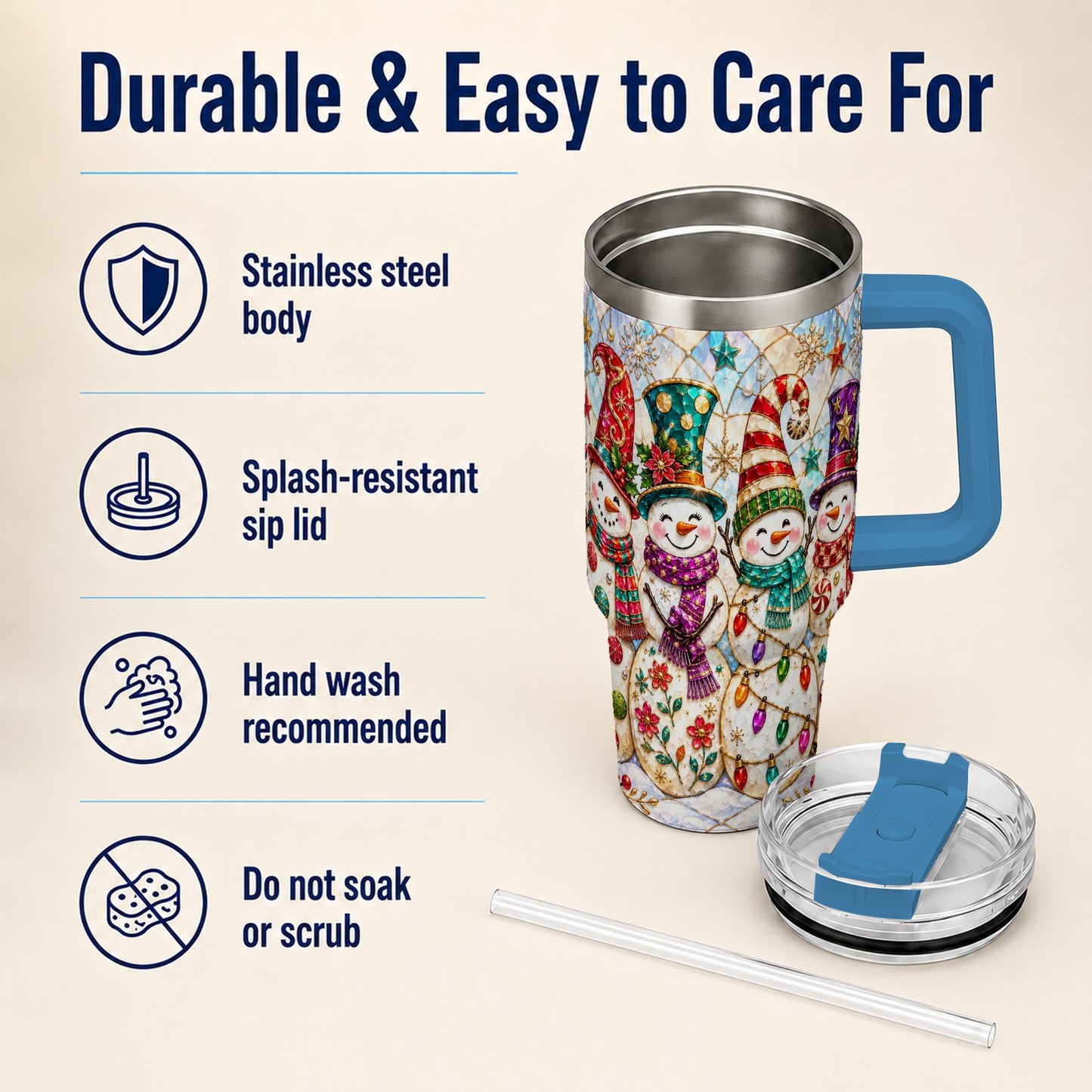 #pl[40oz|Blue] Snowman Family Tumbler 40oz, Christmas Tumbler, Stainless Steel Travel Cup