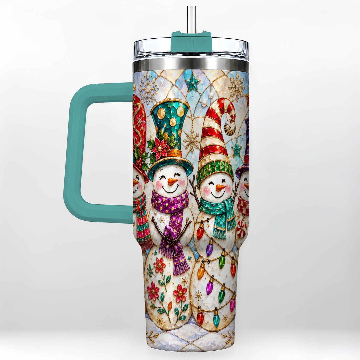 #pl[40oz|Green] Snowman Family Tumbler 40oz, Christmas Tumbler, Stainless Steel Travel Cup