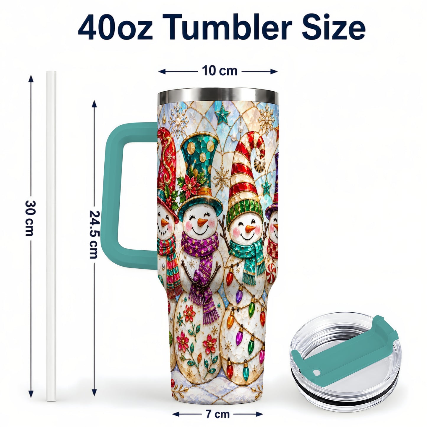 #pl[40oz|Green] Snowman Family Tumbler 40oz, Christmas Tumbler, Stainless Steel Travel Cup